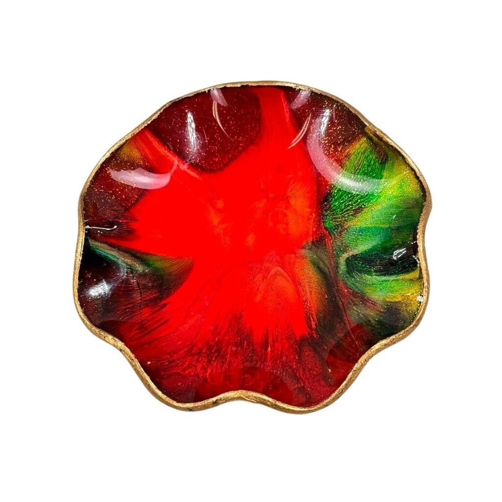 Vintage Seetusee Glassware‎ by Mayfair Red Gold Green Ashtray Dish 4"
